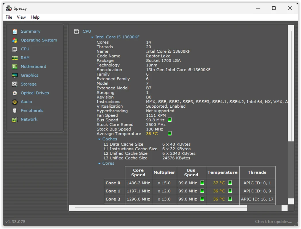 Speccy advanced device details